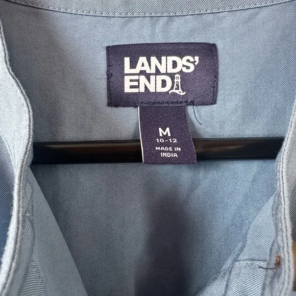 Lands' End Light Blue drawstring monk neck modest Midi Dress M - Picture 2 of 7